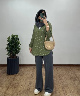 تونیک مانتویی گلدار یقه دار 1